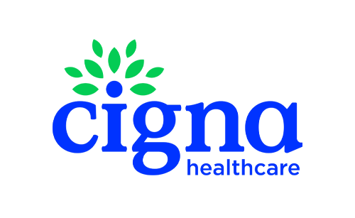 Cigna healthcare logo with blue text and green tree icon.